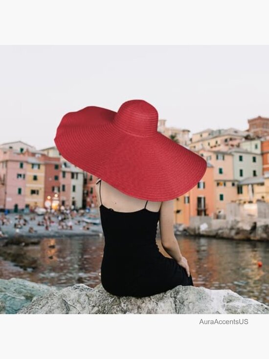Oversized Sun Straw Hat UPF 50+ Floppy Wide Brim Foldable Packable Beach Hat main image 4